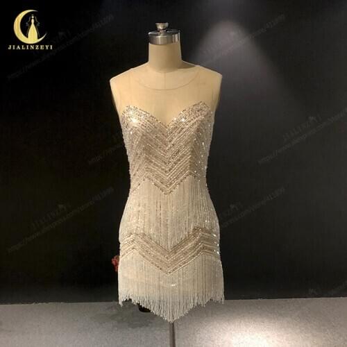 Rhine real Pictures Sexy Luxurious Beads Sequins Tassels Mini Length robes de bal Prom Dresses платье 2021 Party Dress