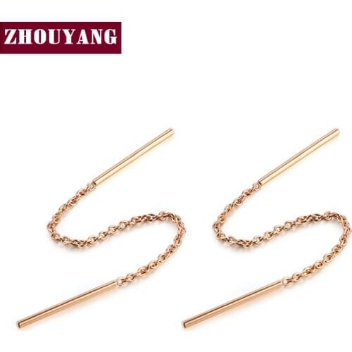ZHOUYANG Chain Earring For Women Simple Style None Stone Rose Gold Color Ear Line Fashion Jewelry ZYE236 ZYE237