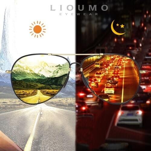 LIOUMO Aviation Sunglasses Men Day Night Vision Photochromic Polarized Driving Glasses Women Eyewear Yellow Lens gafas de sol