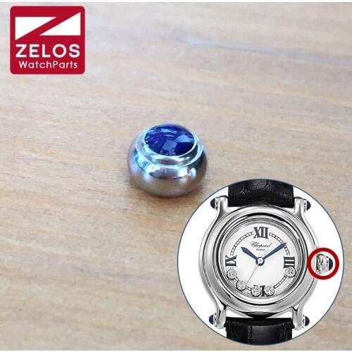 Steel blue sapphire crystal crown for Chopard Happy Diamonds quartz watch