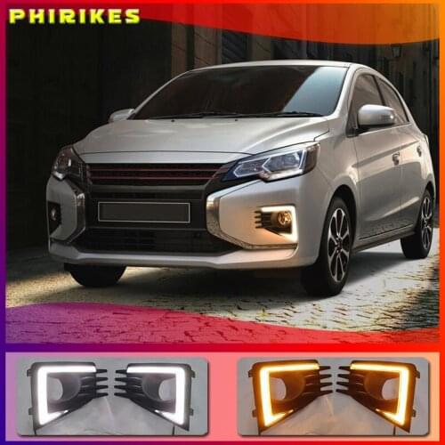LED Daytime Running Light For Mitsubishi Mirage 2020 2021 Yellow Turn Signal Relay Waterproof 12V DRL Fog Lamp Decoration