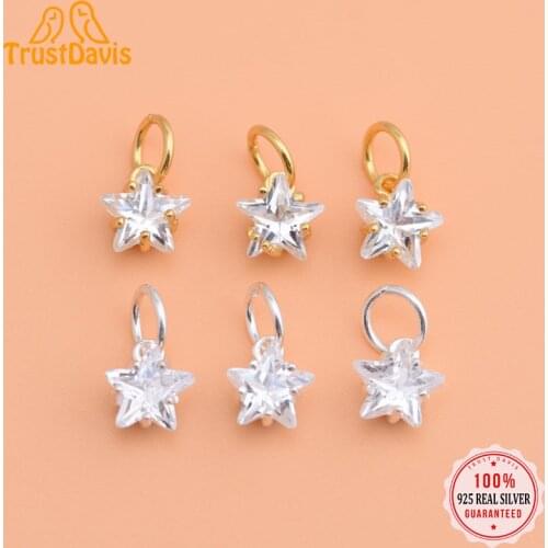 TrustDavis Real 925 Sterling Silver Fashion Mini Star CZ Charm Pendant Handmade DIY Accessories Fine Jewelry Wholesale HY047