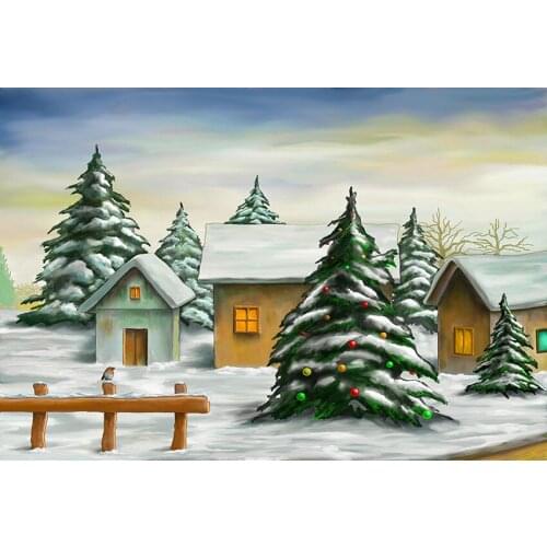 Snow House Christmas Tree Snowy Photography Backgrounds Vinyl cloth Computer printed christmas backdrops