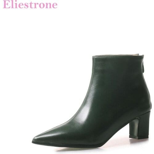 Brand New Winter Sexy Army Green Beige Women Ankle Chelsea Boots Lady Dress Shoes Med Heels AN832 Plus Big Size 11 32 43 48
