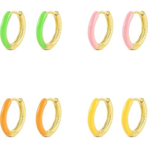 BOAKO 2021 Trend Pendientes 925 Silver Pink Green Enamel Hoop Earrings Piercing Huggie Earings Woman Jewelry Bijoux Femme Brinco