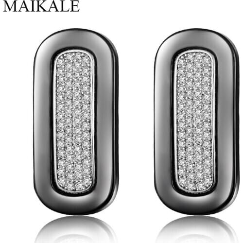MAIKALE Trendy Square Ceramic Stud Earrings Cubic Zirconia Big Earrings for Women Copper Gold Earings Send Friend Gift