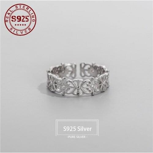 Women Ring Real 925 Sterling Silver Classical Hollow Lace Flower White Crystal Wedding Ring for Women Luxury Jewelry Accessories