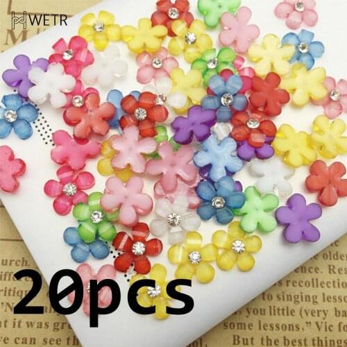 20pcs/LOT Resin Kawaii Cute Shine Rhinestone Flower Flat Back Cabochon For Jewelry Findings DIY Phone,nail Art Decoration