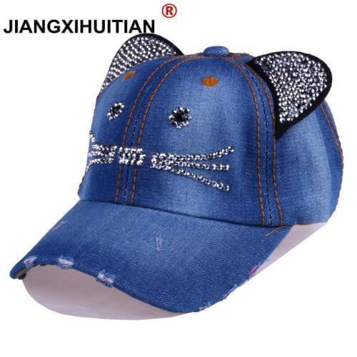 2018 summer Lovely Baseball Cap Children Cat Ears Rivets Sun Cowboy Hat Snapback Cap for Boy Girls Casual Cap Bone Gorro 50-54cm