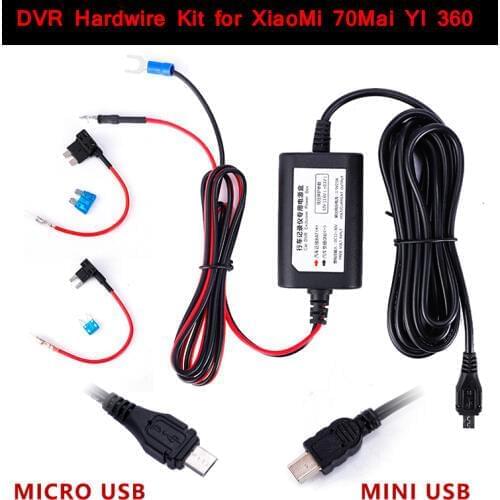 3.2m 12v-24v to 5v 2.5A Mini Micro USB Car Dash Camera Charger Adapter Cam Hard Wire DVR Hardwire Kit for XiaoMi 70Mai YI 360