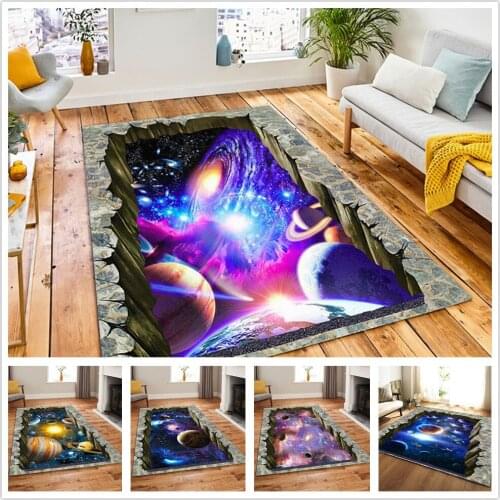 3D Galaxy Space Stars Printed Carpet Kid Play Area Rug Child Game Floor Mat Soft Flannel Memory Foam Big Carpets for Living Room