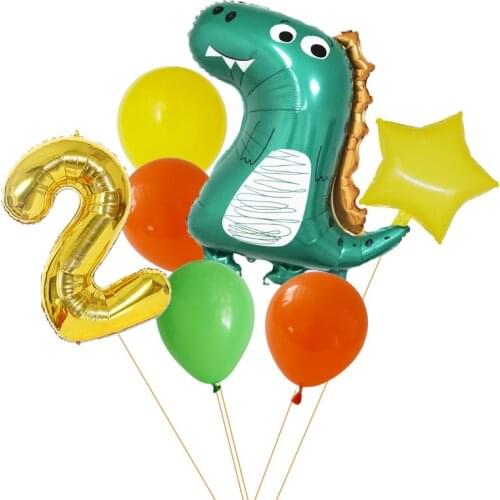 7pcs/set Dinosaur Balloon Set 32inch Gold Foil Number Balloon Kids Wild Birthday Party Decor Animal Satari Jungle Party Supplies