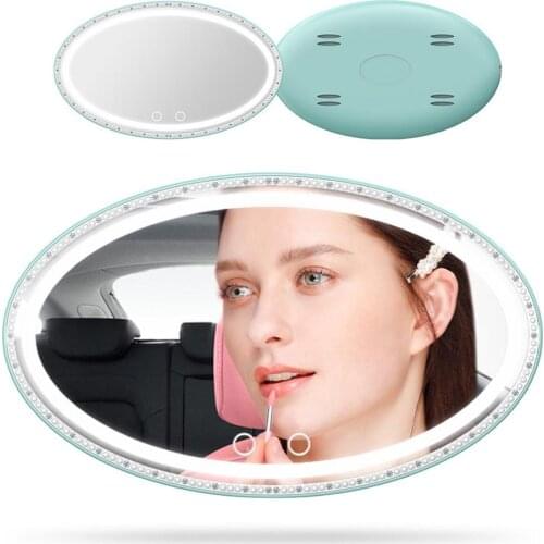 1200 mAh Car Sun Visor Mirror Makeup Baby Car Mirror Silver-plated Glass Rear View Mirror Dimmable Two color LED Light Mirror