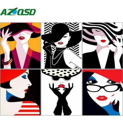 AZQSD Oil Painting By Number Woman In Hat Acrylic Frame Wall Art Coloring By Numbers Handpainted Home Decoration