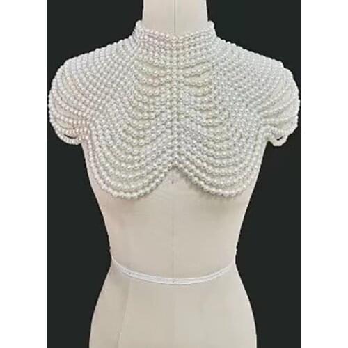 Exaggerated fashion multi-layer design handmade bead pearl shoulder chain bead body chain large scale necklace brand fine jewelr