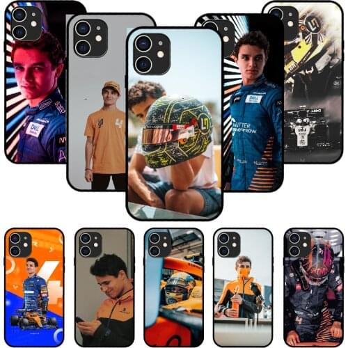 For iPhone 11 12 8 Plus Mini Pro X XR XS Max 4 5 7 6 6S 8 SE Phone Case Black Cover Back Fashion Coque Lando Norris Racing