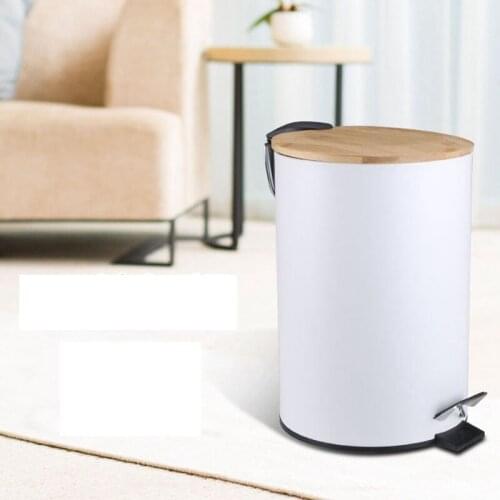 7L Wooden Flip Step Trash Can Garbage Rubbish Bin Waste Container Organizer for Bathroom Kitchen Office