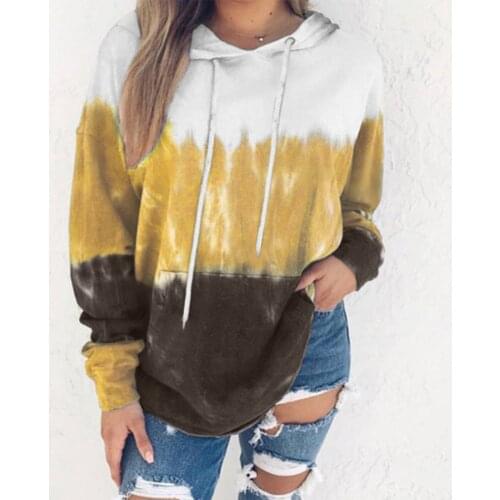 Gradient Print Hoodie Women Pocket Hooded Blouse Tops Cotton Long Sleeve Plus Size Sweatshirt Hoodie Con Capucha Moletom Feminin