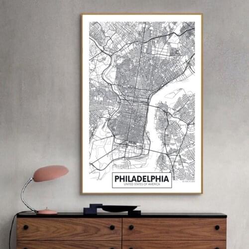 Famous City Map USA Philadelphia Print Canvas Painting Wall Art Pictures Black White Posters and Prints Living Room Home Decor