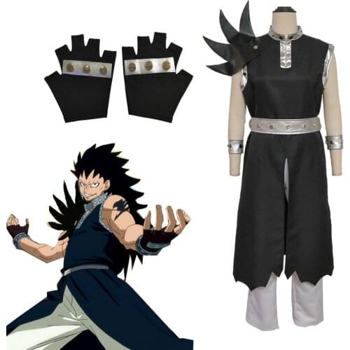 Fairy Tail Gajeel Redfox Cosply Costume Adult Uniform Black Top Pants Gloves Outfit Suit L320
