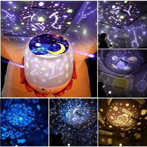 Starry Sky Projection Lamp Battery Operated Rotating Bedside Night Light Projector Lamp Colorful Children Kids Home Decor