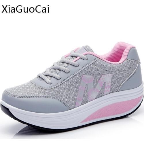 Summer Women Swing Shoes Casual Wedges Shoes for Women Mesh Slip on Platform Shoes Female Trainers X928 35