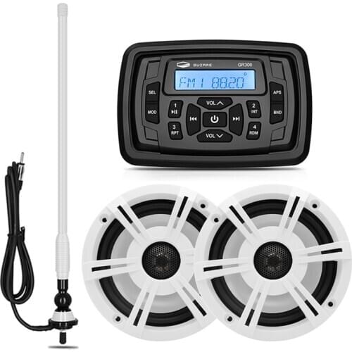 Marine Audio Stereo Bluetooth Radio FM AM Receiver Car MP3 Player+6.5" Waterproof Marine Speaker+Antenna For RV ATV Boat Yacht