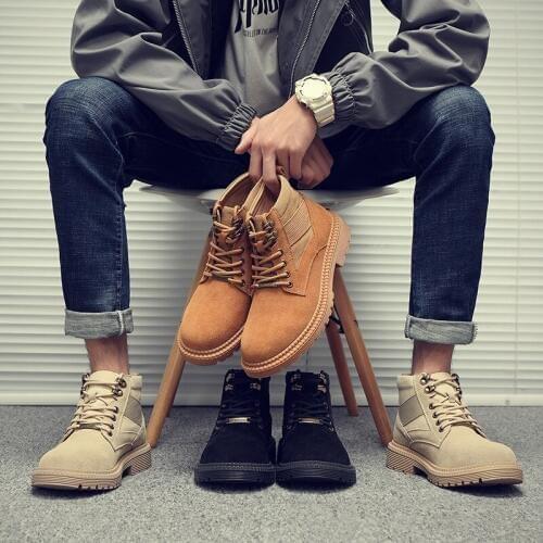 Winter Men Boots PU Outdoor Snow Ankle Boots Male Lace Up Anti-slip Booties British Sneakers Plus Size 44 Zapatos De Hombre