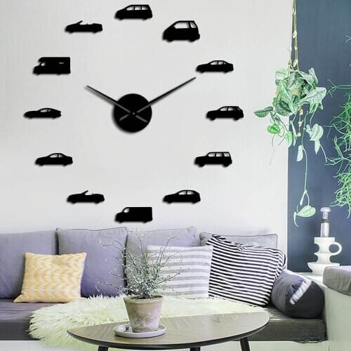Wall Art Large DIY Wall Clock Cars Illustration Boys Room Decor Clock Transportation Vintage Automotive Home Decor Hanging Watch
