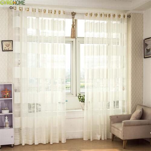 Modern Polyester Cross Stripe Window Screen Modern Tulle Fashion Voile for Living Room and Bedrooms