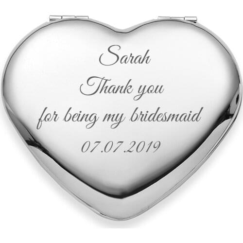 Personalized Heart Shaped Portable Vanity Make Up Cosmetic Compact Mirror Custom Bachelorette Bridal Party Wedding Gift Favor