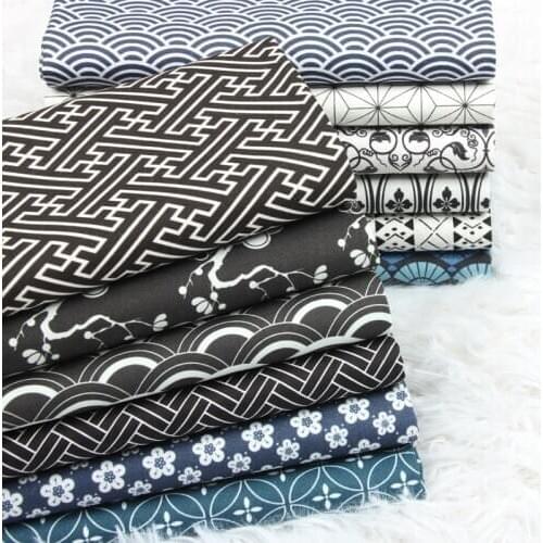 Half Yard Plain Cotton Fabric With Japanese Geometric Print Handmade DIY Bag Garment Dress Cloth 100% Cotton CR-1019