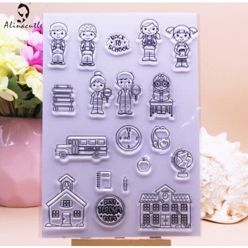 School Student Boy Girl CLEAR STAMPS Scrapbooking Handmade Card Album Paper Craft Rubber Transparent Silicon Stamp Alinacutle