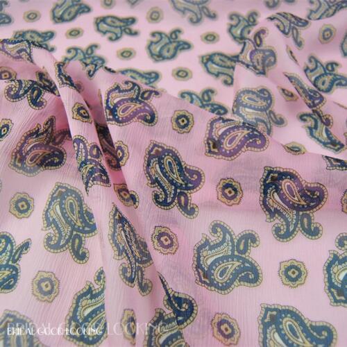 LEO&LIN Paisley 8 M 100% Silk Pleated Georgette Chiffon Scarf Cheongsam Skirt Fabric DIY Sewing