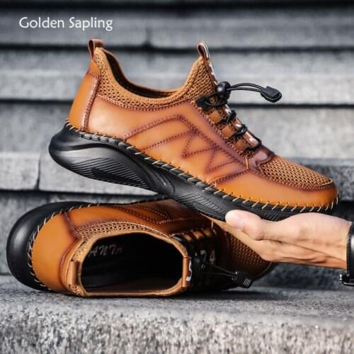 Golden Sapling Fashion Mens Casual Shoes Breathable Genuine Leather Loafers Classic Walking Jogging Shoe Vintage Men Footwear