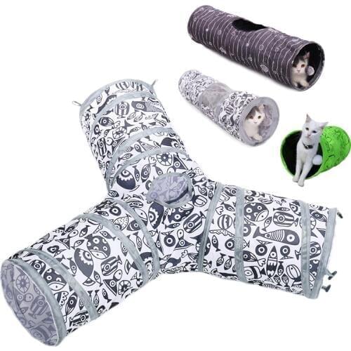 2/3 Holes Pet Cat Tunnel Toys Printed Lovely Crinkly Kitten Cat Tunnel Toy With Ball Funny Tunnel Pet Cat Toys игрушки для кошек