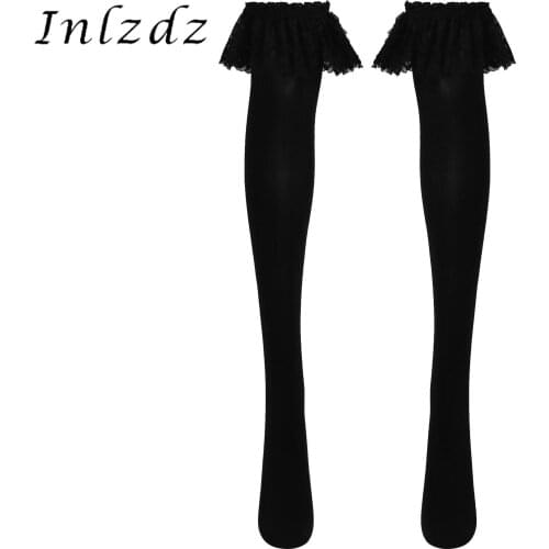 Womens Casual Sheer Soft Thigh High Stockings Ladies Girls Autumn Winter Solid Color Lace Trimming Hosiery Long Socks