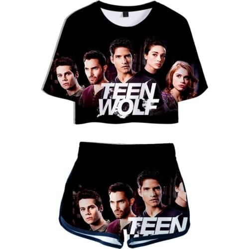 TEEN WOLF Women Two piece Set Fashion Summer Short Sleeve Crop Top and Shorts kpop 2021 Hot Sale Trendy Clothes