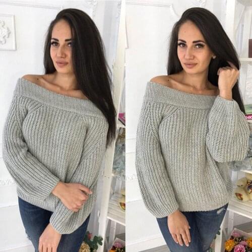Women Sweater Slash Neck Off Shoulder Knitted Casual Loose Top Female Fall Winter Soft Warm Wool Pullovers Fashion Jumpers