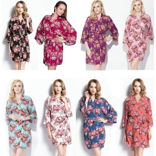 Cotton Floral Robe Women Wedding Bridal Kimono Robe Flower Satin Silk Lady Spa Night Dress Wedding Robes for Bridesmaids Bride
