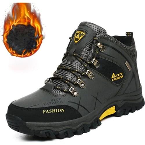 Winter warm men snow boots high quality waterproof leather men sneakers outdoor non-slip men hiking shoes off-road shoes Size 47