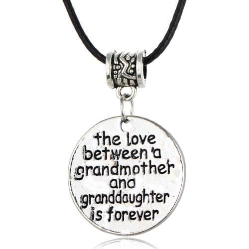 24PC/Lot Gothic Leather Rope Love Grandmother Granddaughter Forever Pendant Necklace Beads Women Family Charm Jewelry Xmas Gifts