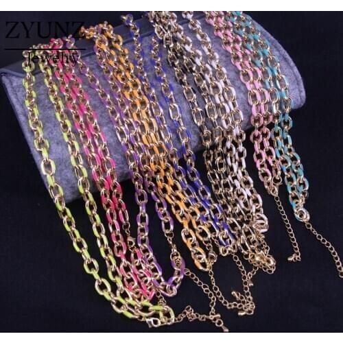 4PCS, Mix Color jewelry Neon rainbow enamel cuban rolo link chain women Necklace