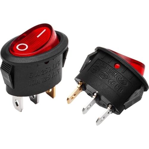 5PCS Plastic Round Rocker Switch LED 2 Position 4 Pins KCD6 ON-OFF Push Button Switch 6A 250VAC 10A 125VAC With Light 25.2*16.8