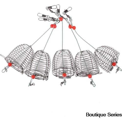 5PCs Wire Fishing Lure Cage Fish Bait Cage Fishing Trap Basket Feeder Holder