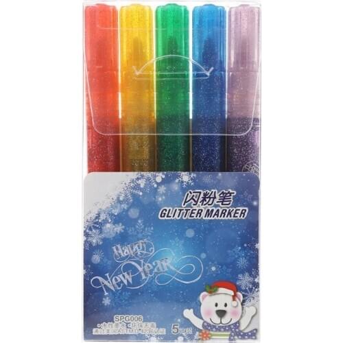 5Pcs Magic Glitter Marker Pen Bright Sparkling Color Drawing Painting Stationery