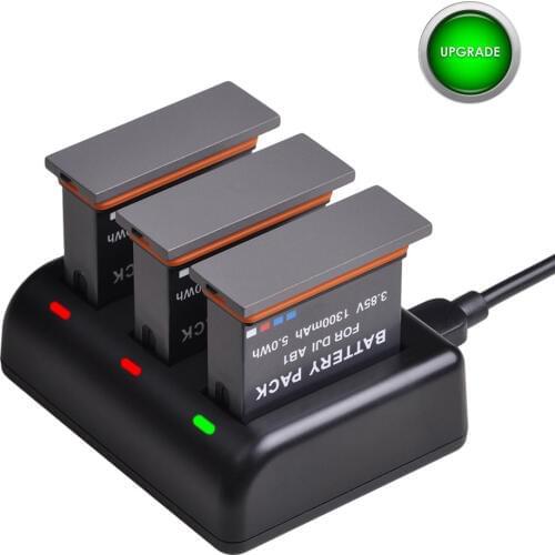 1300mAh AB1 Battery + Triple Charger for DJI OSMO Action Sport Camera AB1 Battery