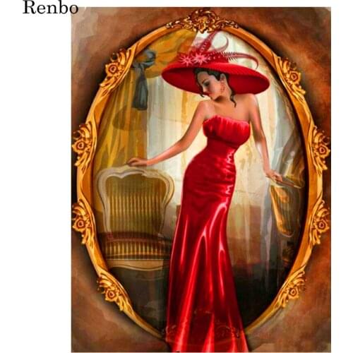 5d diamond painting red big hat beauty girl cross stitch diy diamond embroidery Fashion woman full Drill Square diamond mosaic