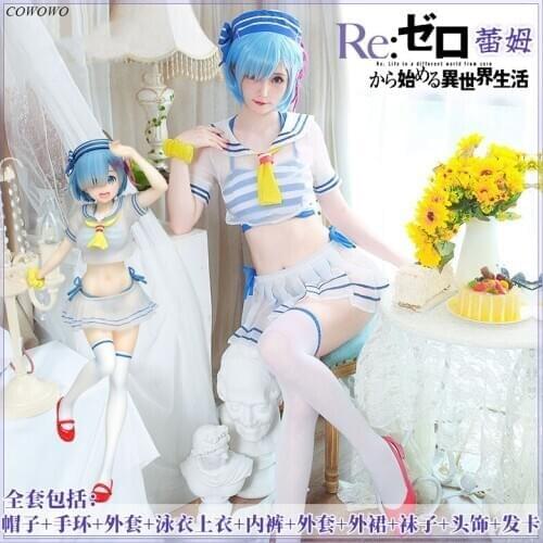 Anime! Re:Life in a different world from zero Rem Sailor Suit Swimsuit Uniform Cosplay Costume Summer Swimwear Free Shipping