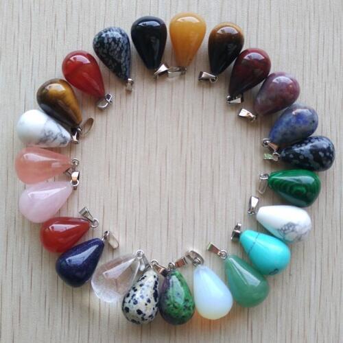 Free shipping 50pcs/lot wholesale assorted mixed natural stone water drop pendants Charms fit Necklaces jewelry making